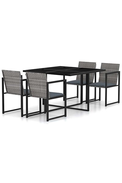 vidaxl طقم طعام خارجي من 5 قطع مع وسائد من البولي راتان الرمادي