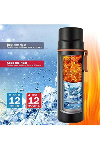 COOYA زجاجة مياه معزولة سعة 450 مل، كوب قهوة مفرغ من الهواء من الفولاذ المقاوم للصدأ مع مقبض وغطاء مقاوم للانسكاب