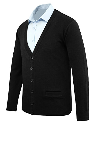 Çizgi Triko Men's Buttoned Cardigan with Pockets Solid Color Steel Knit Classic Fit - 5200m