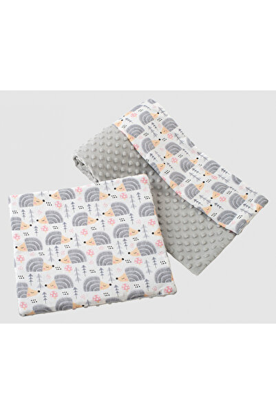 Nichiduta Set of blanket 75x100 cm and pillow 35x30 cm Minky Grey hedgehogs