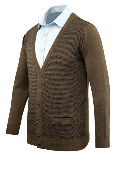 Çizgi Triko Men's Buttoned Cardigan with Pockets Patterned Steel Knit Classic Fit - 5205m