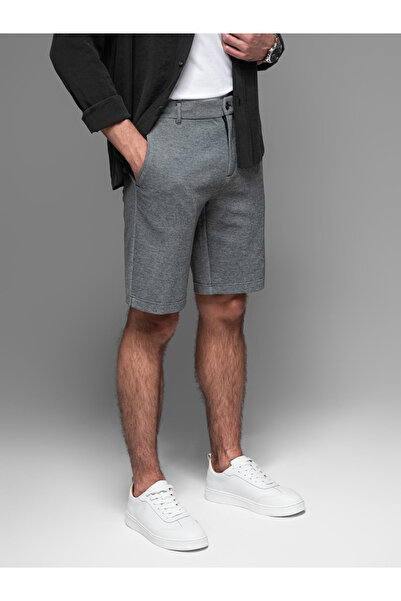 OMBRE Pánské kraťasy SLIM FIT ze strukturovaného melanžového úpletu - černé V2 OM-SRCS-0166 M