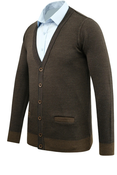 Çizgi Triko Men's Buttoned Cardigan with Pockets Patterned Steel Knit Classic Fit - 5208m