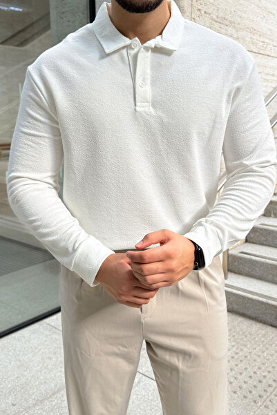 Livio Ferri Pánské tričko Cali Regular Fit Polo s dlouhým rukávem a límečkem