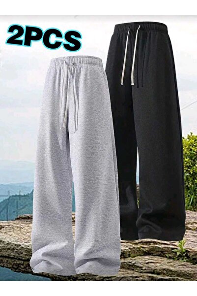 modlux Σετ 2 τεμαχίων Μαύρο Γκρι Ανδρικό Φαρδύ Παντελόνι Φόρμας με 2 Κορδόνια...