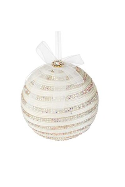SHOPIENS Christmas Tree Ornament - Ecru Bauble with Cord and Strass Ø9 cm