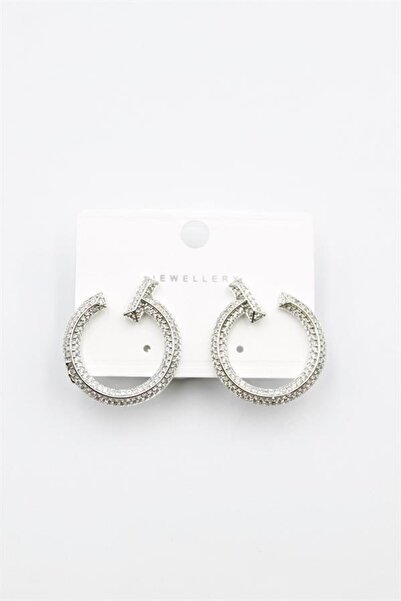 Mestore حلق مرصع بحجر الزركون - فضي