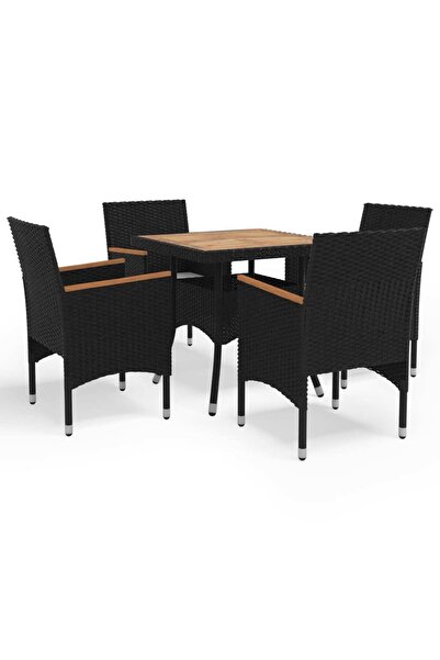 vidaxl Set mobilier grădină, 5 piese, negru, poliratan, lemn acacia