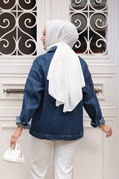 N.S NEVA STYLE Μπουφάν με κουμπιά Navy Blue Hijab Jeans 20387L