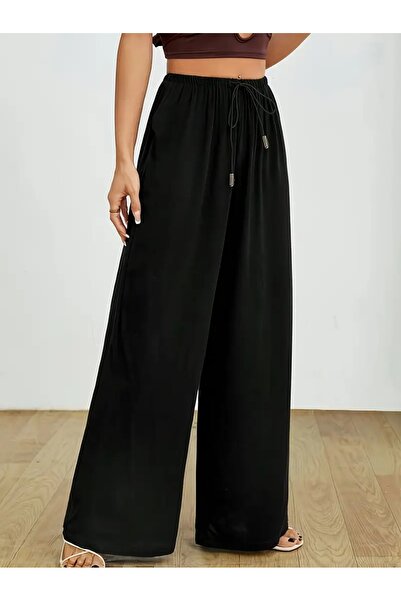 RİNNEAS Γυναικείο μαύρο παντελόνι μεγάλου μεγέθους φαρδύ φαρδύ παντελόνι SIX ...