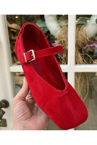 SEVİLAY'IN BUTİĞİ KIRMIZI 3 CM GİZLİ TOPUKLU HAKİKİ SÜET BABET