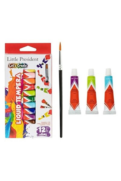 SHOPIENS Set 12 culori tempera intense și pensulă, 6ml, lavabile cu apă, multicolore