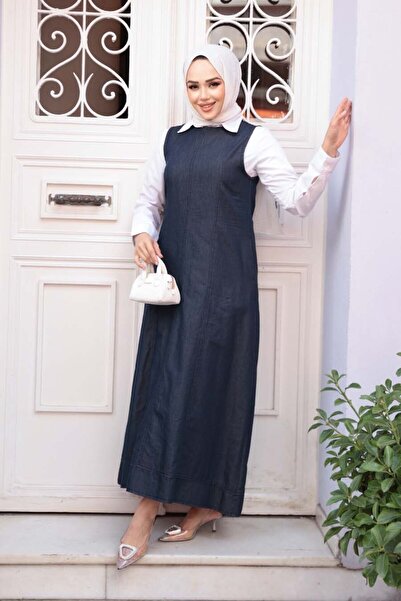 N.S NEVA STYLE Denim Navy Blue Hijab Gilet Dress 24121L