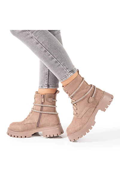 Modlet.ro Women's khaki suede boots with metallic details MOD10710