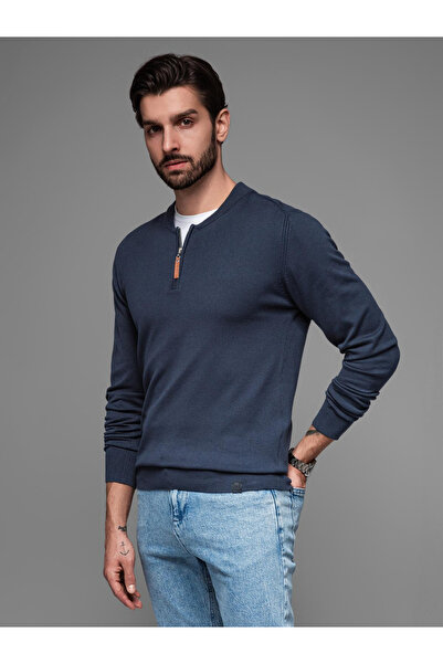 OMBRE Ανδρικό πουλόβερ με βισκόζη και ανοιχτό ντεκολτέ - μπλε σκούρο V4 OM-SWZS-0124 S