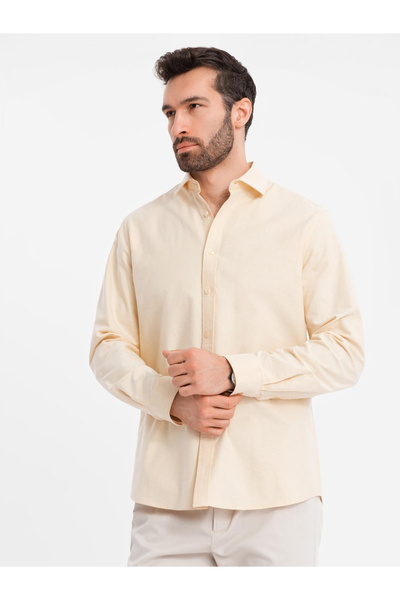 OMBRE Cămașă oxford bărbătească din bumbac pastel - galben strălucitor V3 OM-SHOS-0183 M