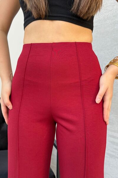 modavingo Women's Burgundy Modal Fabric Wide Leg High Waist Beltless Trousers