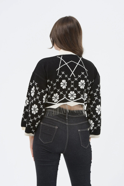 H&E LUXURY DESIGN Pulover crop tricotat cu model floral pentru femei