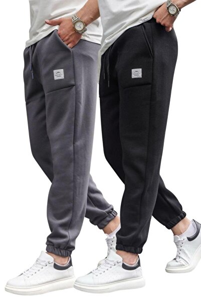 Madmext Siyah/Füme Cepli Jogger Erkek 2'Li Paket Eşofman Altı E7445