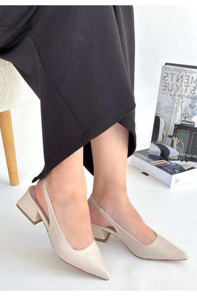 Seçkin Trend حذاء مورجي بكعب جلدي بيج