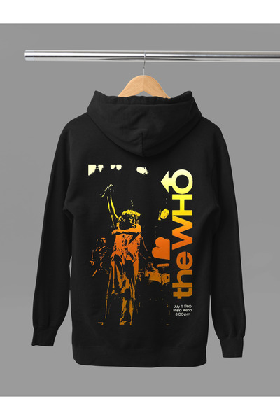 MAGORS Hanorac rock cu glugă, cu mânecă lungă, din bumbac, cu imprimeu THE WHO, cu 3 fire