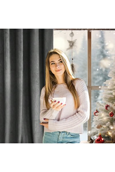 Other Velvet curtain made with thick grey frog ribbon, opaque.