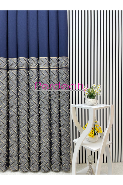 PERDECITY Богемний стиль, темно-синій, з хутряними бахромами, панельна штора 1x3, щільна складка [ОДНОКРИЛЬНА], підходить для всіх кімнат