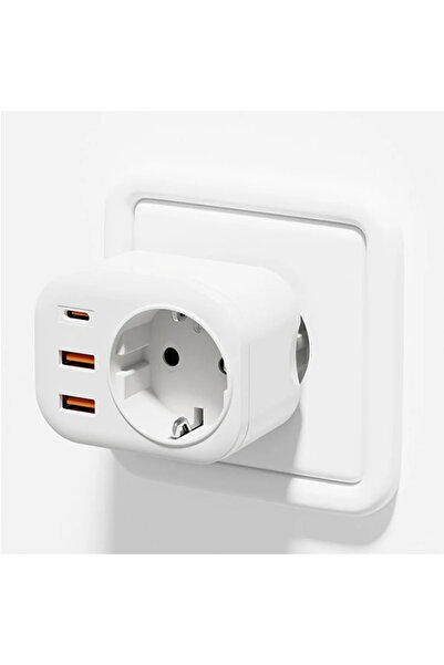 asua 2500W 3.4A 2x USB 1x Type-C 1x Soket Şarj Adaptörü Priz Çoğaltıcı Grup Priz