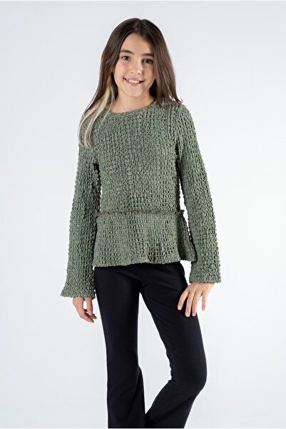 Kyron Bluză cu mânecă lungă cu model texturat pentru fetiță – VERDE