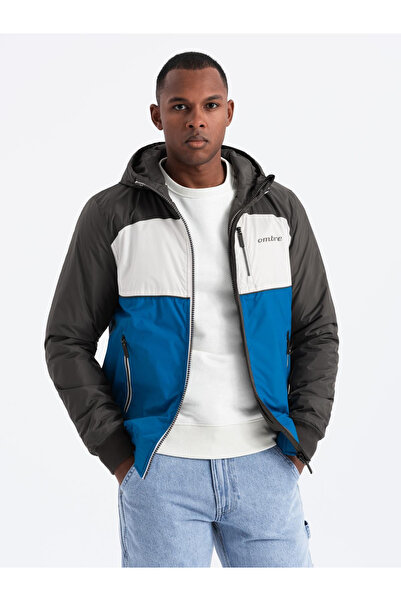 OMBRE Colorful lightweight men's sports jacket with fleece - blue and graphite V2 OM-JANP-0194