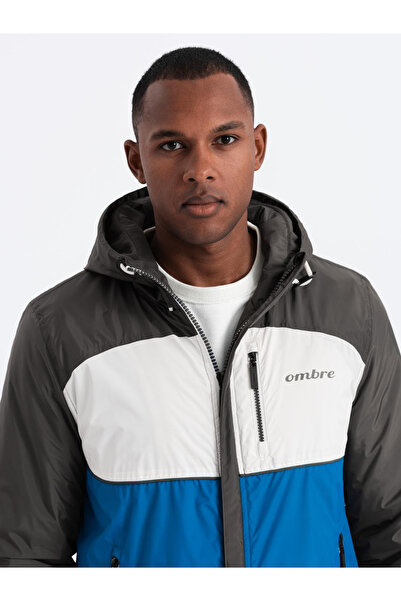 OMBRE Colorful lightweight men's sports jacket with fleece - blue and graphite V2 OM-JANP-0194