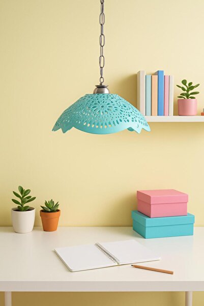 KHİ-ZAİ Turkuaz Akrilik Avize Soft Modern Aydınlatma 35x35x12 cm