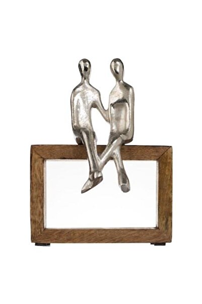 SHOPIENS Decoratiune de Masa cu Banca din Lemn si Figurina Cuplu 15.5x11x21cm