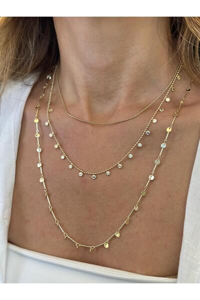 Seda Bijuteri Altın Kaplama Pul Sallantılı Boru Zincir Kolye Gold