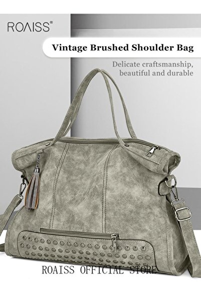 ROAISS حقيبة توت ريترو نسائية غير لامعة حقيبة كتف عصرية ذات سعة كبيرة حقيبة م...