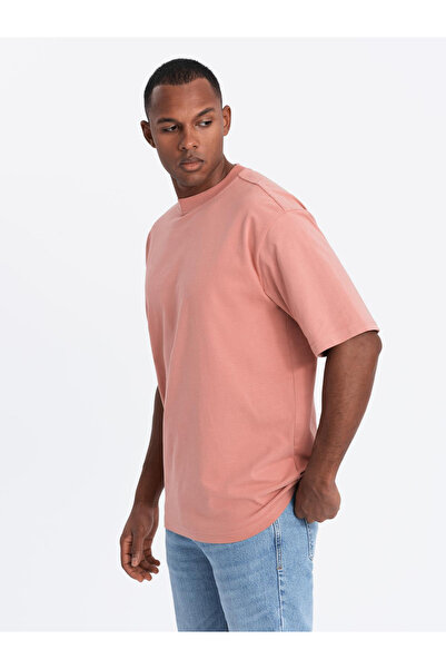 OMBRE Men's cotton LOOSE FIT t-shirt with round neckline - pink V5 OM-TSBC-0234 XXL