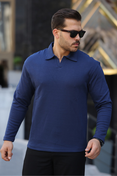 BY İMPALA MODA Чоловічий двосторонній светр з поло-комірцем Oversize Sweat