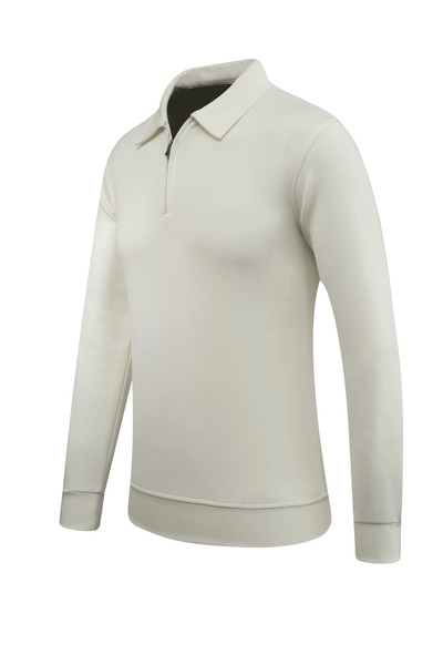 Çizgi Triko Мъжка поло блуза с цип и качулка, едноцветна, класическа кройка - 5230F