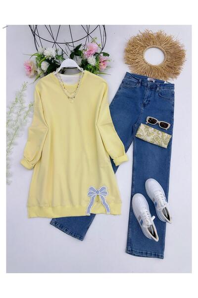 YEDİLALE Bow Detail Zero Neck Combed Cotton Tunic