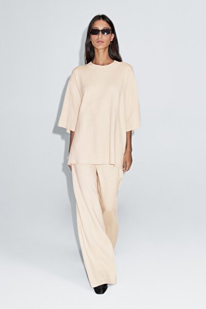 Massimo Dutti Yakası fitilli triko t-shirt