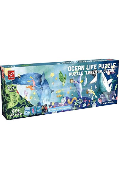 Hape Ocean Life Puzzle 1.5 Meter Long | 200 Pieces Colorful Giant Glow-in-The-Dark Marine Life Jigsa