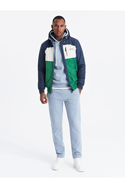 OMBRE Lightweight colorful men's sports jacket with fleece - green and navy blue V20 OM-JANP-0194