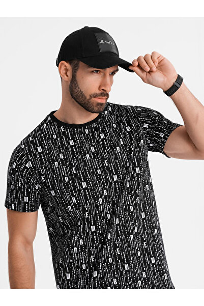 OMBRE Βαμβακερό μπλουζάκι με τύπωμα και στρογγυλή λαιμόκοψη - μαύρο V2 OM-TSFP-0225 XXL