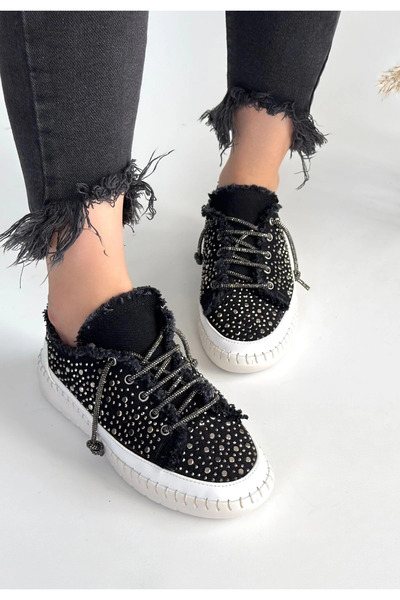 Genel Markalar Guji Siyah Kot Bağcıklı Spor Ayakkabı