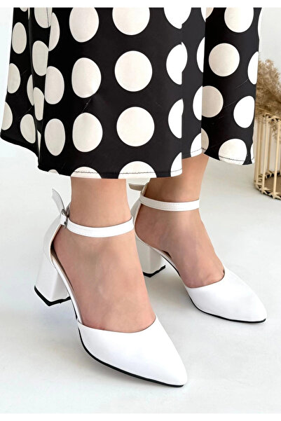 Ethab Ticaret Mulen White Skin Heeled Shoes