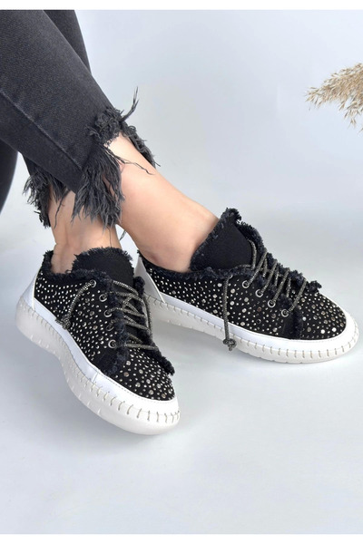 Genel Markalar Guji Siyah Kot Bağcıklı Spor Ayakkabı