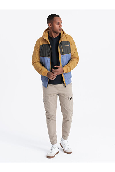 OMBRE Lightweight colorful men's sports jacket with fleece - blue-mustard V8 OM-JANP-0194