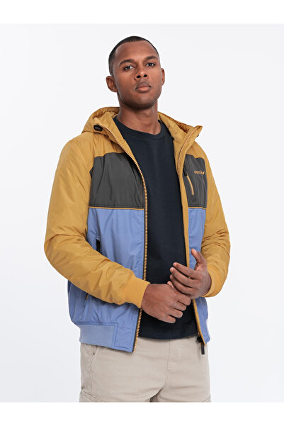 OMBRE Lightweight colorful men's sports jacket with fleece - blue-mustard V8 OM-JANP-0194