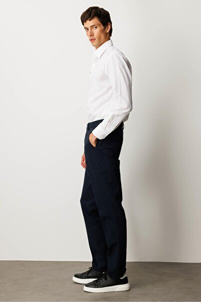 Desen Triko Men's Elastic Waist Side Pocket Cotton Trousers Navy Blue