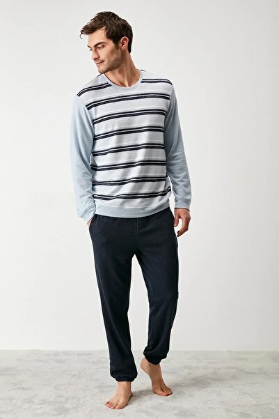 YUYİ N A U T I C A BİSİKLET YAKA UZUN KOLLU TERMAL ERKEK PİJAMA TAKIM